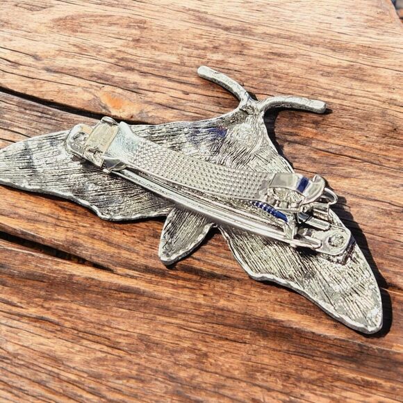 Gothic Moon Phase Moth Hair Clip Death Skull Insect Bug Barrett Silver Tone - Picture 7 of 15